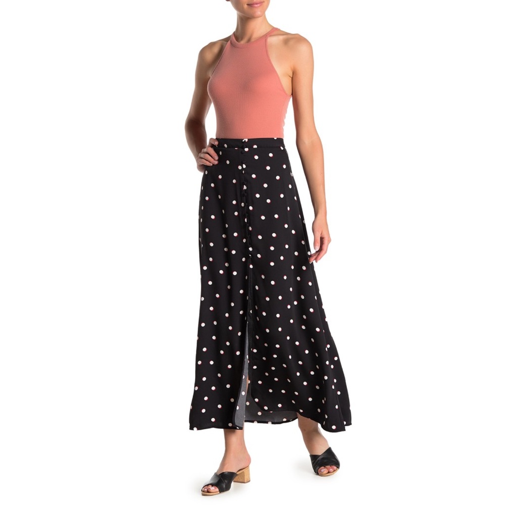 Polka Dot Front Slit Maxi Skirt